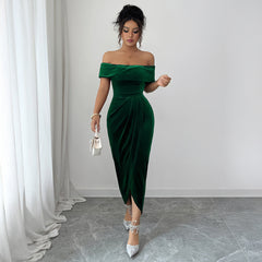 Gaovot Women Off Shoulder Velvet Wrap Detail Midi Dress for Evening