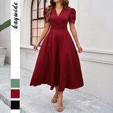 Gaovot High-quality high-waisted sophisticated solid-color fitted short-sleeved women dress