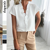 Gaovot Casual and simple wooden ear round-neck short-sleeved women's shirt for women