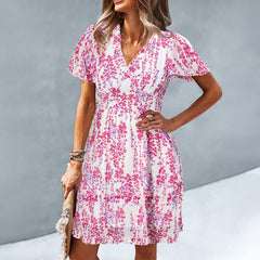 Gaovot Chiffon printed women's dress with deep V cut - sexy beach vacation dress for women