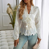 Gaovot European and American women's tops and dresses - Y2K cardigan with embroidery, v-neck, long sleeves and lace shirt