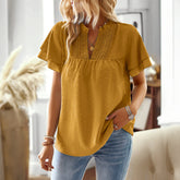 Gaovot Casual vacation style deep V wave collar blouse for women, 2025 summer, Amazon independent store