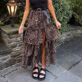 Gaovot European and American elegant leopard print cake-length dress midi skirt for women