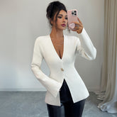 Gaovot V-Neck Single Button Fitted Knit Sweater