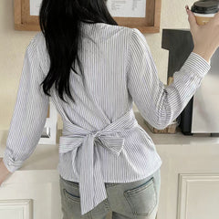 Gaovot European/American casual y2k waist-hugging striped blouse for women, 2025 autumn/winter new style