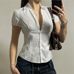 Gaovot Spring and summer casual commuting button-down collared slim-fit white short-sleeved shirt