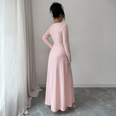 Gaovot Textured Deep V Neck Wrap Ruched Maxi Dress for Formal Occasions