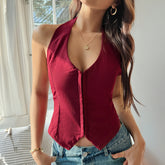 Gaovot Spring and summer European style Y2K sexy fitted pullover solid-color V-neck sleeveless women's dress