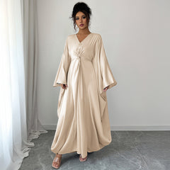 Gaovot European and American elegant French solid-color long-sleeved long dress dress for women