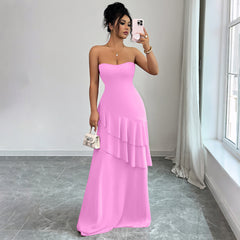 Gaovot Summer Strapless Ruffle Detail Mermaid Women Maxi Dress for Evening