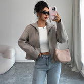 Gaovot Funnel Neck Zip Up Long Sleeve Cropped Women Jacket for Casual Outings