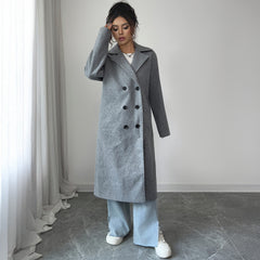 Gaovot Lapel Collar Double Breasted Long Sleeve Oversized Trench Coat for Casual Outings