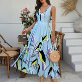 Gaovot Bomichia casual vacation printed color-blocked sleeveless high-waisted women dress