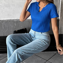 Gaovot American casual vacation style solid-color short-sleeved women's T-shirt