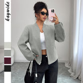 Gaovot Women Stand Collar Zip Up Long Sleeve Cropped Jacket for Casual Outings