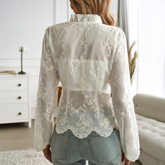 Gaovot European and American women's tops and dresses - Y2K cardigan with embroidery, v-neck, long sleeves and lace shirt