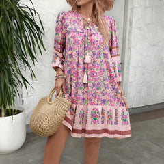 Gaovot Spring and Summer Amazon Loose Casual V-Neck Strappy Printed Women Dress