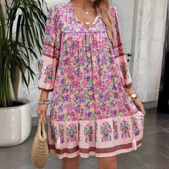 Gaovot Spring and Summer Amazon Loose Casual V-Neck Strappy Printed Women Dress