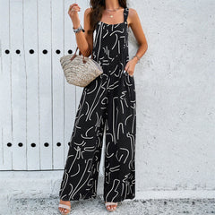 Gaovot Holiday Print Long Women Jumpsuits Strap Pocket Rompers Female
