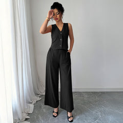 Gaovot Sleeveless Vest & Wide Leg Pants Matching Set for Daily Wear