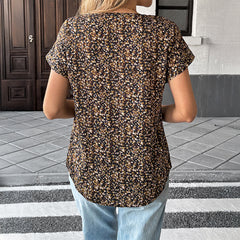 Gaovot European/American style casual floral V-neck short-sleeved blouse for women