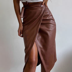 Gaovot Sexy girl style strapless figure-hugging leather skirt half-skirt women's dress