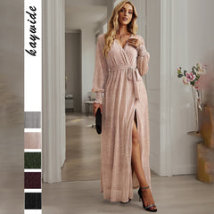 Gaovot Summer halter-neck dress with pleated long Maxi Dress Women