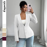 Gaovot Women V Neck Button Front Long Sleeve Fitted Blazer