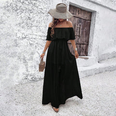 Gaovot European-style women's summer casual dress with elegant one-shoulder design and graceful silhouette