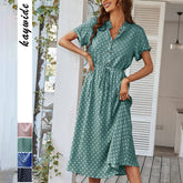 Gaovot Dot-printed shirt-collar beach-style maxi Women dress