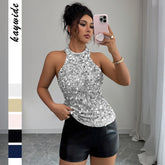 Gaovot Sequin Halter Ruched Hem Cami Blouse for Party
