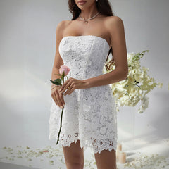 Gaovot Spring and Summer Sexy Fitted Solid Patterned Embroidered Strapless Short Dress Evening Gown Women's Wear
