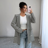 Gaovot Women Striped Lapel Collar Open Front Long Sleeve Blazer