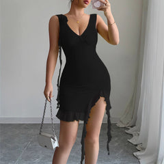 Gaovot Lavender Rose Applique Ruched Bodycon Mini Dress for Party