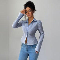 Gaovot Striped Fitted Shirt with Turn-Down Collar & Long Sleeves