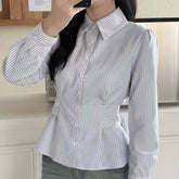 Gaovot European/American casual y2k waist-hugging striped blouse for women, 2025 autumn/winter new style