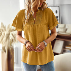 Gaovot Casual vacation style deep V wave collar blouse for women, 2025 summer, Amazon independent store