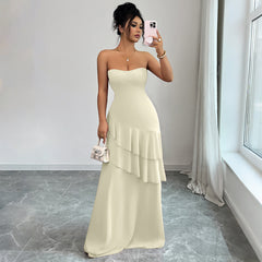 Gaovot Summer Strapless Ruffle Detail Mermaid Women Maxi Dress for Evening
