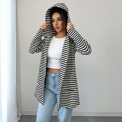 Gaovot Women Striped Lapel Collar Open Front Long Sleeve Blazer