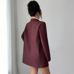 Gaovot Burgundy Lapel Collar Open Front Long Sleeve Oversized Blazer for Office & Daily Wear