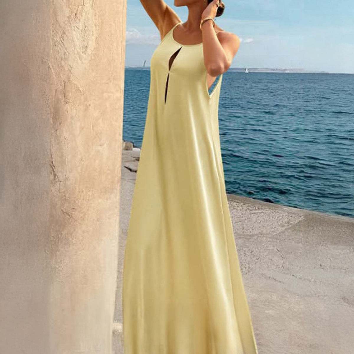 Gaovot Solid-color elegant and sophisticated strapless long dress for ladies