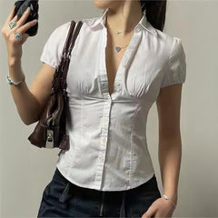 Gaovot Spring and summer casual commuting button-down collared slim-fit white short-sleeved shirt