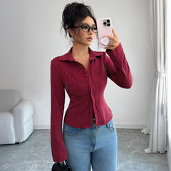 Gaovot Striped Long Sleeve Fitted Shirt with Turn-Down Collar
