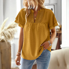 Gaovot Casual vacation style deep V wave collar blouse for women, 2025 summer, Amazon independent store