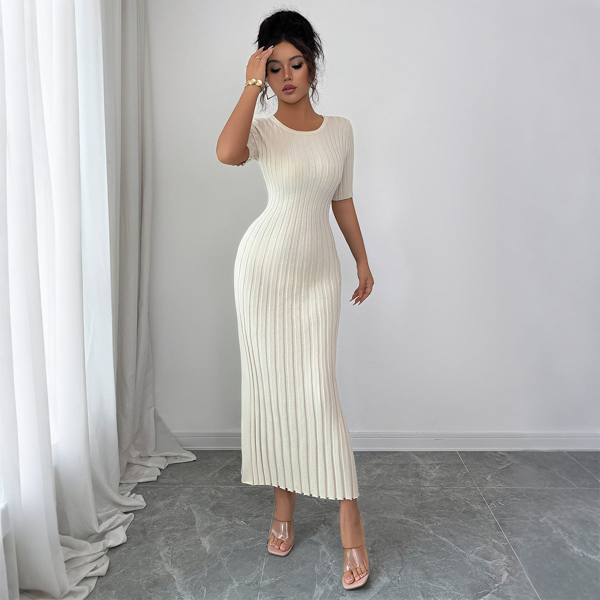 Gaovot fashion elegant style short-sleeved bodycon long maxi dress women's elegant sweaer dresses