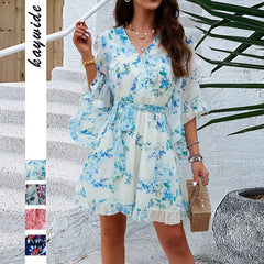 Gaovot Summer and Spring Vacation Leisure Print Strappy Silk Blouse for Women
