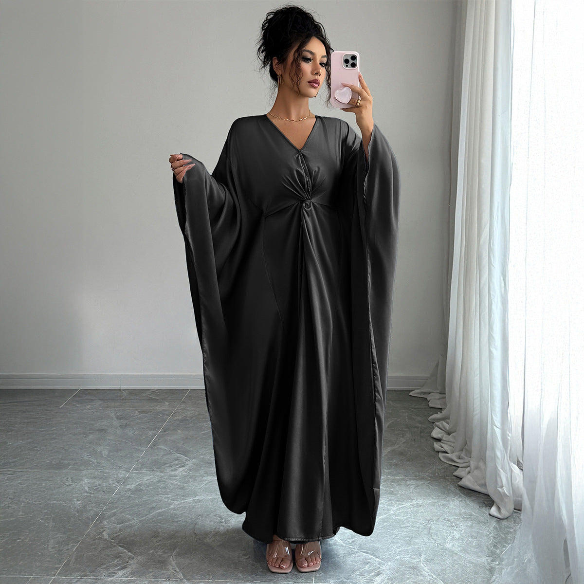 Gaovot European and American elegant French solid-color long-sleeved long dress dress for women