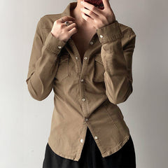 Gaovot European and American fashion simple solid-color long-sleeved blouse for women