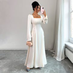 Gaovot Square Neck Long Sleeve Ruched Waist Maxi Dress for Formal Occasions
