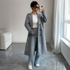 Gaovot Lapel Collar Double Breasted Long Sleeve Oversized Trench Coat for Casual Outings